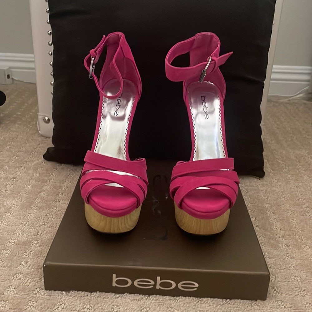 Bebe Fuchsia Suede Wedges